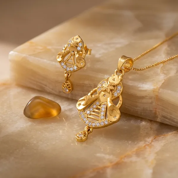 Gold_Toned_Pendant_Necklace_Set_With_Matching_Earrings