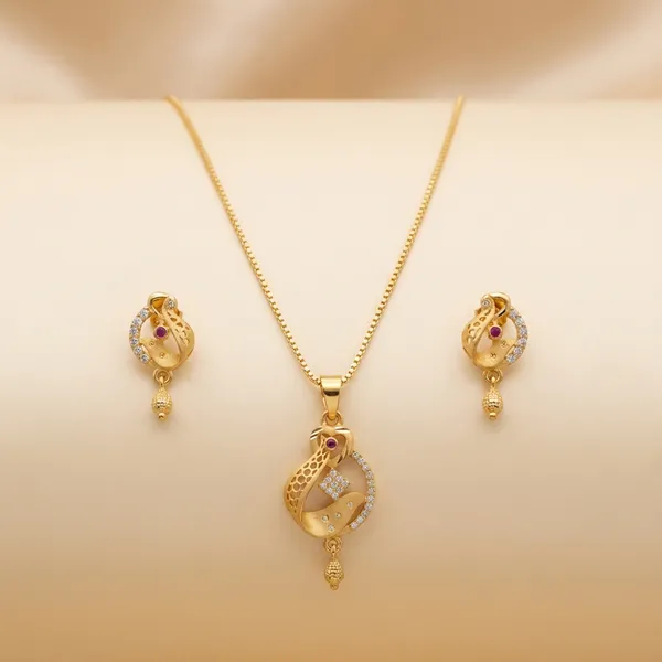 Golden_Peacock_Pendant_Necklace_Set_With_Earrings