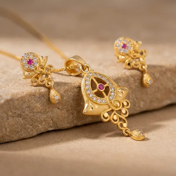 Gold_Toned_Necklace_And_Earring_Set_With_Colorful_Gemstones
