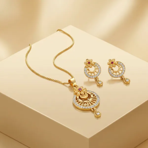 Gold_Toned_Necklace_And_Earring_Set_With_Red_And_White_Stones