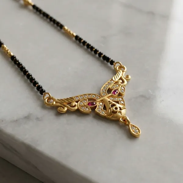Black_Beaded_Mangalsutra_Necklace_With_Golden_Filigree_Pendant