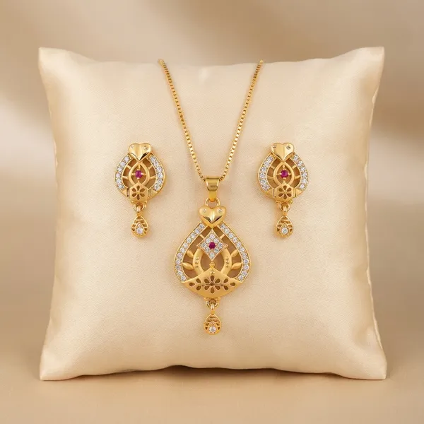 Elegant_Gold_Plated_Pendant_Necklace_Set_With_Purple_Stone_Detailing