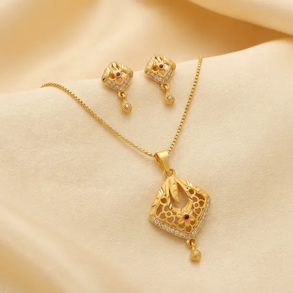 Gold_Plated_Pendant_Set_With_Maroon_Stone_Accents