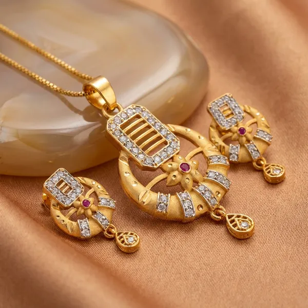 Elegant_Gold_Toned_Pendant_Necklace_Set_With_Matching_Earrings