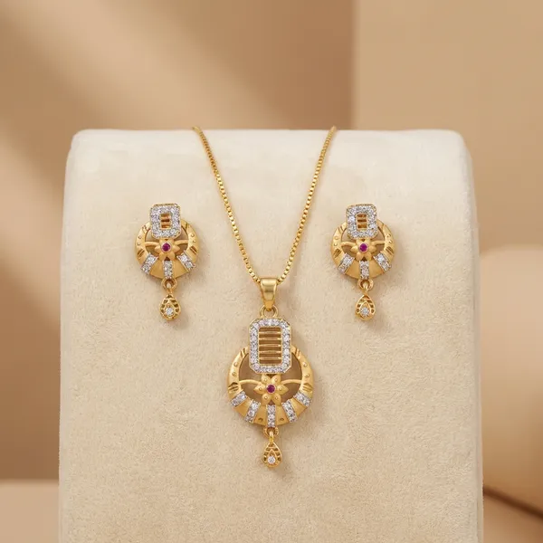 Elegant_Gold_Toned_Pendant_Necklace_Set_With_Matching_Earrings