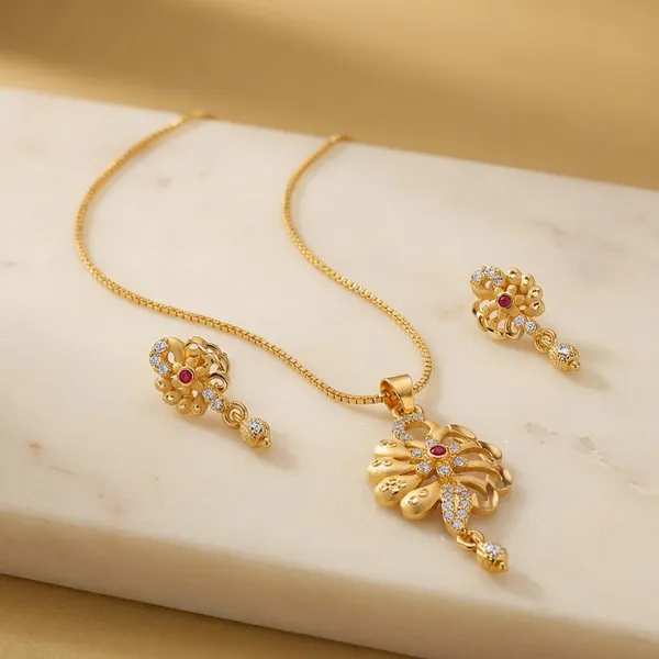 Gold_Toned_Peacock_Pendant_Necklace_With_Pink_Stones