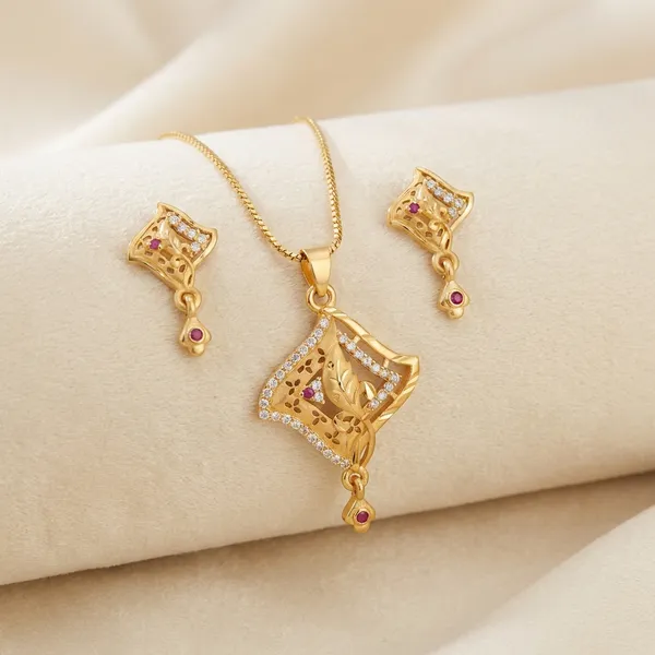 Gold_Plated_Pendant_Necklace_With_Matching_Earrings_Set