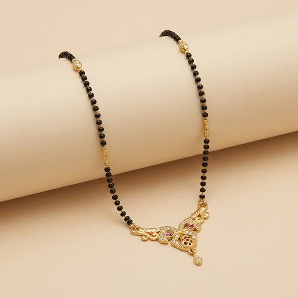 Black_Beaded_Mangalsutra_With_Gold_Toned_Pendant_And_Pink_Stone