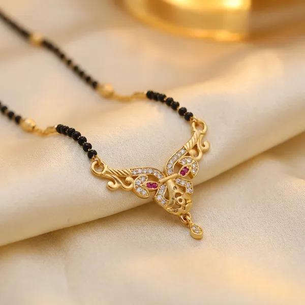 Black_Beaded_Mangalsutra_With_Gold_Toned_Pendant_And_Pink_Stone