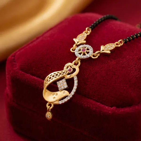 Gold_Toned_Crescent_Moon_Pendant_Necklace_With_Pink_Stones_And_Black_Enamel_Work