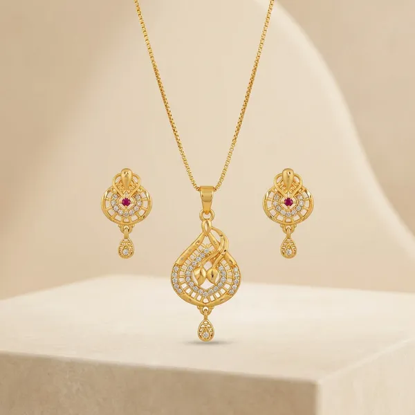 Gold_Plated_Peacock_Design_Necklace_Set_With_Red_Stone_Embellishments