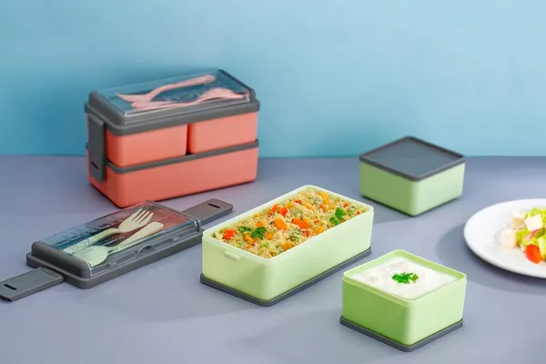 Orange_Double_Decker_Plastic_Lunch_Box_3_Detachable_Compartments_2_Spoons_And_Stylish_Lid
