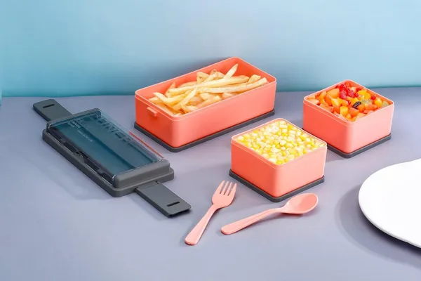 Orange_Double_Decker_Plastic_Lunch_Box_3_Detachable_Compartments_2_Spoons_And_Stylish_Lid