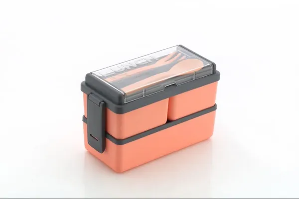 Orange_Double_Decker_Plastic_Lunch_Box_3_Detachable_Compartments_2_Spoons_And_Stylish_Lid