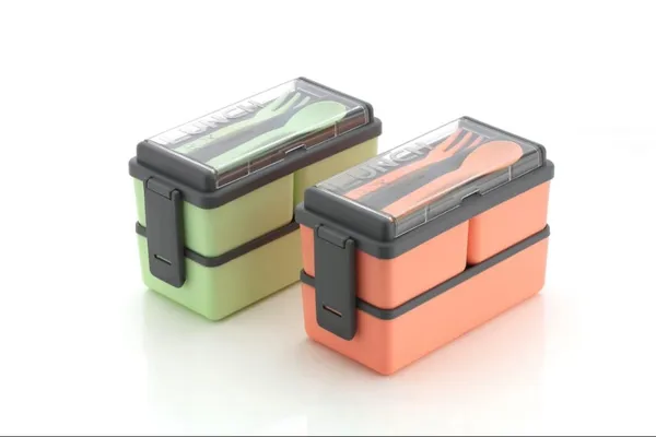 Orange_Double_Decker_Plastic_Lunch_Box_3_Detachable_Compartments_2_Spoons_And_Stylish_Lid