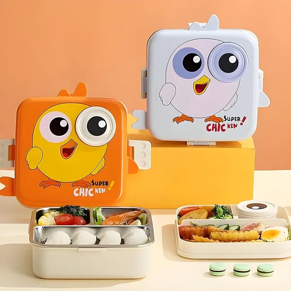 Dimazofly_3_Compartment_Stainless_Steel_Tiffin_Box_–_Insulated,_Leak-Proof_&_BPA-Free_Bento_Box_with_Tray,_Spoon_&_Container_for_School,_Office,_Travel_–_1120ml_+_70ml,_Orange