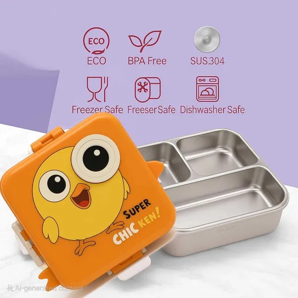 Dimazofly_3_Compartment_Stainless_Steel_Tiffin_Box_–_Insulated,_Leak-Proof_&_BPA-Free_Bento_Box_with_Tray,_Spoon_&_Container_for_School,_Office,_Travel_–_1120ml_+_70ml,_Orange
