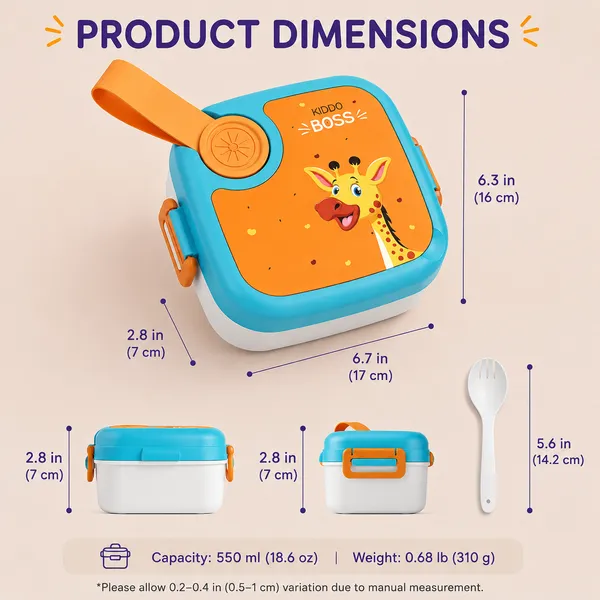 Dimazofly_Kids_Lunch_Box_for_School,_Leakproof_Plastic_Tiffin_Box_with_Spoon_&_Fork,_Cute_Giraffe_Printed_Food_Container_with_Handle_for_Toddlers,_Boys_&_Girls,_BPA-Free_(550ml)(Multicolor)