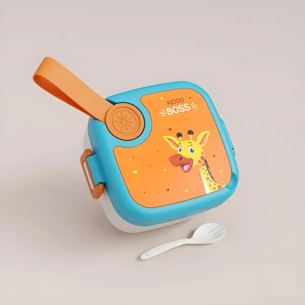 Dimazofly_Kids_Lunch_Box_for_School,_Leakproof_Plastic_Tiffin_Box_with_Spoon_&_Fork,_Cute_Giraffe_Printed_Food_Container_with_Handle_for_Toddlers,_Boys_&_Girls,_BPA-Free_(550ml)(Multicolor)