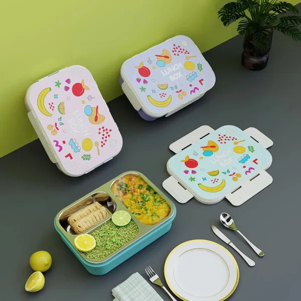 Dimazofly_Leakproof_Kids_Lunch_Box_for_School_-_Insulated_Bento_Box_with_Spoon,_Multi-Compartment_Tiffin_Box_for_Toddlers,_Durable_&_BPA-Free_Food_Container,_(950ml)_(Multicolor)