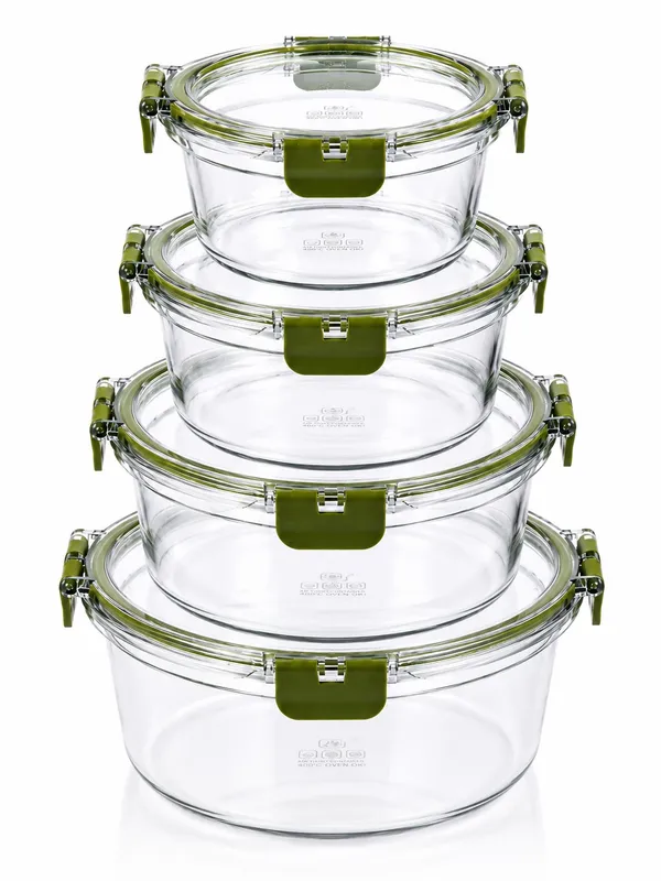 Dimazofly_Plastic_Food_Storage_Containers_Set_of_4_–_Airtight_&_Leakproof_Round_Kitchen_Storage_Bowls_with_Clip_Locking_Lids,_Olive_Green_Silicone_Ring_|_Microwave,_Oven_&_Freezer_Safe