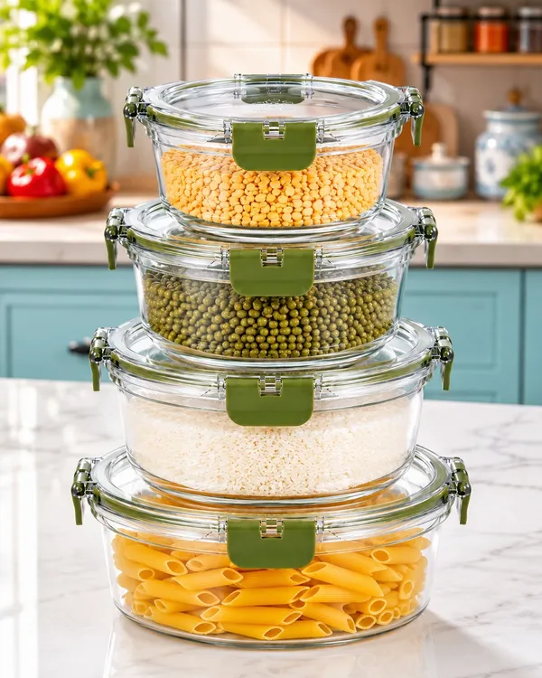 Dimazofly_Plastic_Food_Storage_Containers_Set_of_4_–_Airtight_&_Leakproof_Round_Kitchen_Storage_Bowls_with_Clip_Locking_Lids,_Olive_Green_Silicone_Ring_|_Microwave,_Oven_&_Freezer_Safe