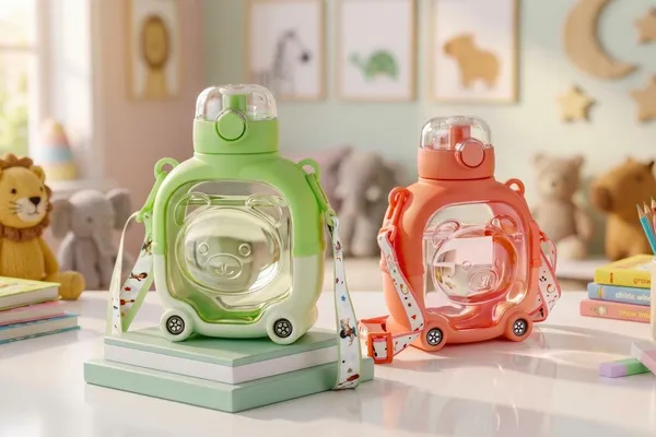 Dimazofly_Portable_Cute_Bear_Shaped_Sipper_Bottle_for_Kids_with_Straw,_Push-Button_Lock_&_Carrying_Strap_|_BPA-Free_Plastic_Water_Jug(_Pack_Of_1,_Multicolor)