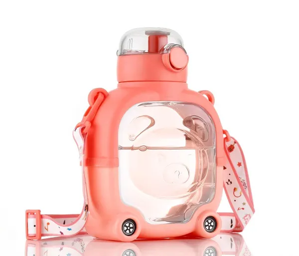 Dimazofly_Portable_Cute_Bear_Shaped_Sipper_Bottle_for_Kids_with_Straw,_Push-Button_Lock_&_Carrying_Strap_|_BPA-Free_Plastic_Water_Jug(_Pack_Of_1,_Multicolor)