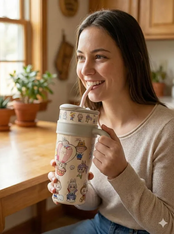 Cream_Cute_Cartoon_Stainless_Steel_Tumbler_With_Handle_And_Straw