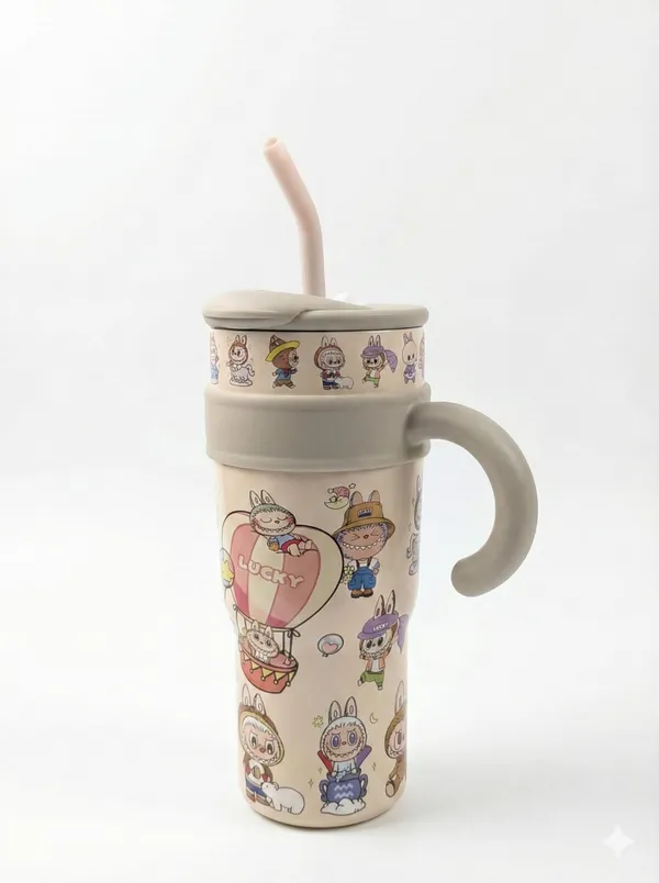 Cream_Cute_Cartoon_Stainless_Steel_Tumbler_With_Handle_And_Straw