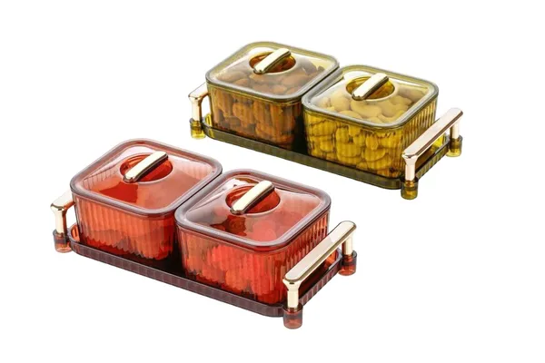 2_Pcs_Multicolor_Dry_Fruit_Serving_Set_With_Tray_And_Lids_Airtight_Container_Box
