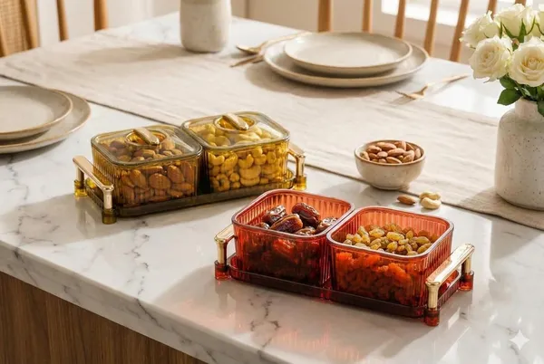2_Pcs_Multicolor_Dry_Fruit_Serving_Set_With_Tray_And_Lids_Airtight_Container_Box