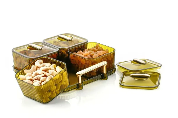 4_Pcs_Set_Multicolor_Dry_Fruit_Serving_Set_With_Tray_And_Lids_Airtight_Container_Box_Acrylic_Food_Grade_Storage_For_Home_Gifting