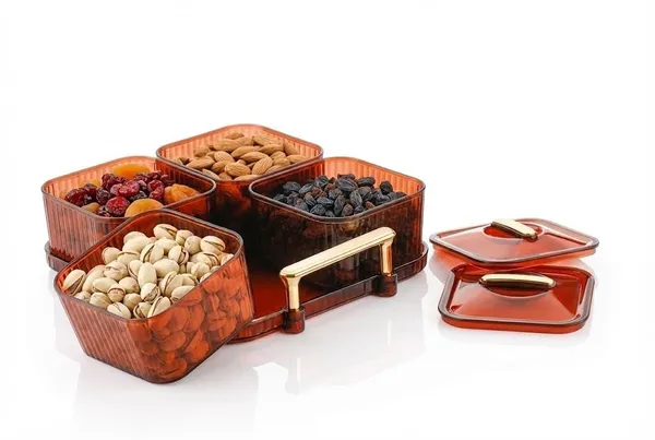 4_Pcs_Set_Multicolor_Dry_Fruit_Serving_Set_With_Tray_And_Lids_Airtight_Container_Box_Acrylic_Food_Grade_Storage_For_Home_Gifting