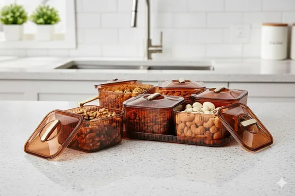 6_Pcs_Multicolor_Dry_Fruit_Serving_Set_With_Tray_And_Lids_Airtight_Container_Box