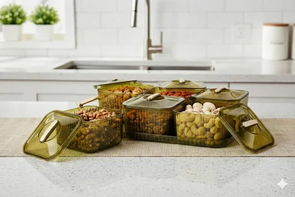 6_Pcs_Multicolor_Dry_Fruit_Serving_Set_With_Tray_And_Lids_Airtight_Container_Box