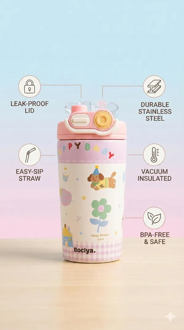 Multicolor_Kids_Water_Bottle_With_Straw_Insulated_Stainless_Steel_Thermos_For_School_And_Travel_Leak_Proof_Flip_Top_Sipper_Bottle_For_Girls_Cute_Puppy_And_Flower_Desig_[500Ml]