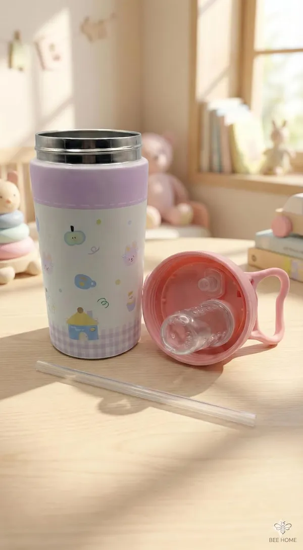 Multicolor_Kids_Water_Bottle_With_Straw_Insulated_Stainless_Steel_Thermos_For_School_And_Travel_Leak_Proof_Flip_Top_Sipper_Bottle_For_Girls_Cute_Puppy_And_Flower_Desig_[500Ml]