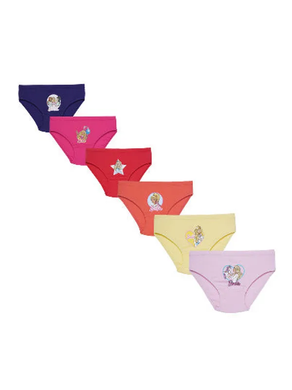 BABY-_130_Multicolor_Cotton_Elastane_Brief_Panties_Pack_Of_6_Barbie_Printed_Innerwear_For_Girls