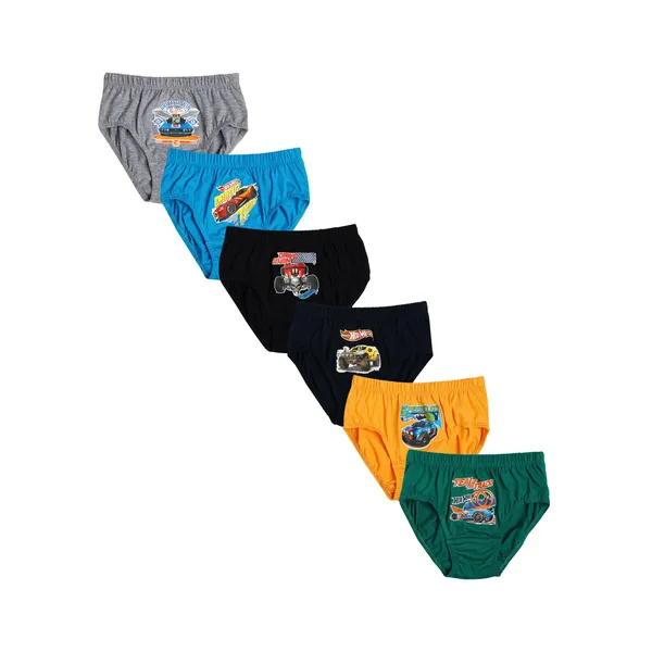 JR-604_Multicolor_Hot_Wheels_Briefs_6_Pack_100%_Cotton_Underwear_For_Boys