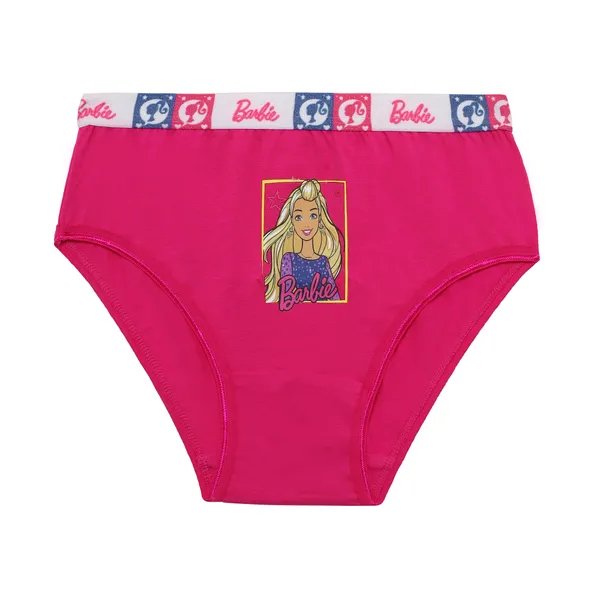 BABY-108_Multicolor_Cotton_Elastane_Briefs_Pack_Of_6_Solid_Colors_With_Barbie_Waistband_And_Prints_For_Girls