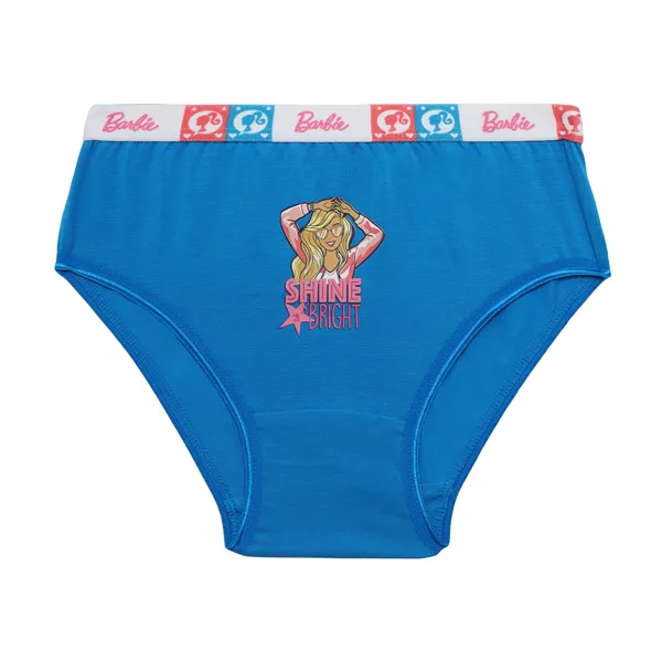 BABY-108_Multicolor_Cotton_Elastane_Briefs_Pack_Of_6_Solid_Colors_With_Barbie_Waistband_And_Prints_For_Girls