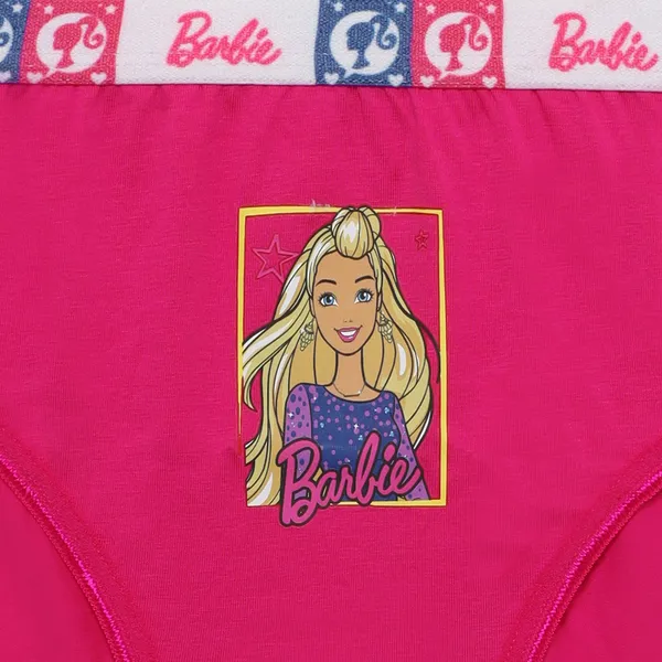 BABY-108_Multicolor_Cotton_Elastane_Briefs_Pack_Of_6_Solid_Colors_With_Barbie_Waistband_And_Prints_For_Girls