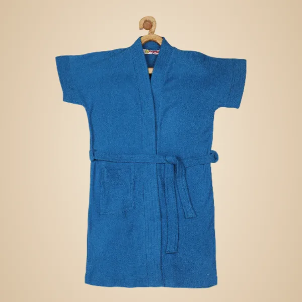 Blue_Cotton_Bathrobe_Plain_For_Girls