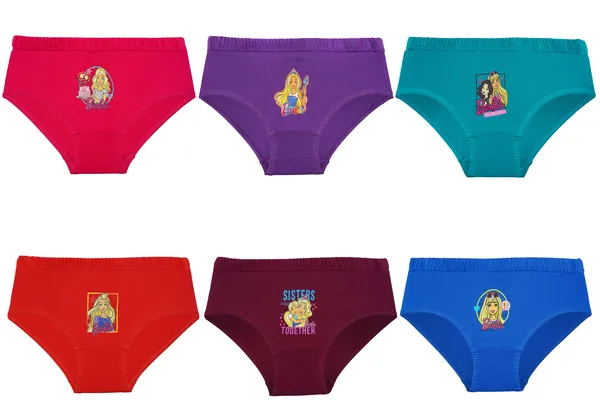 BABY-_106_Multicolor_Cotton_Briefs_Pack_Of_6_Solid_Colors_With_Barbie_Prints_For_Girls