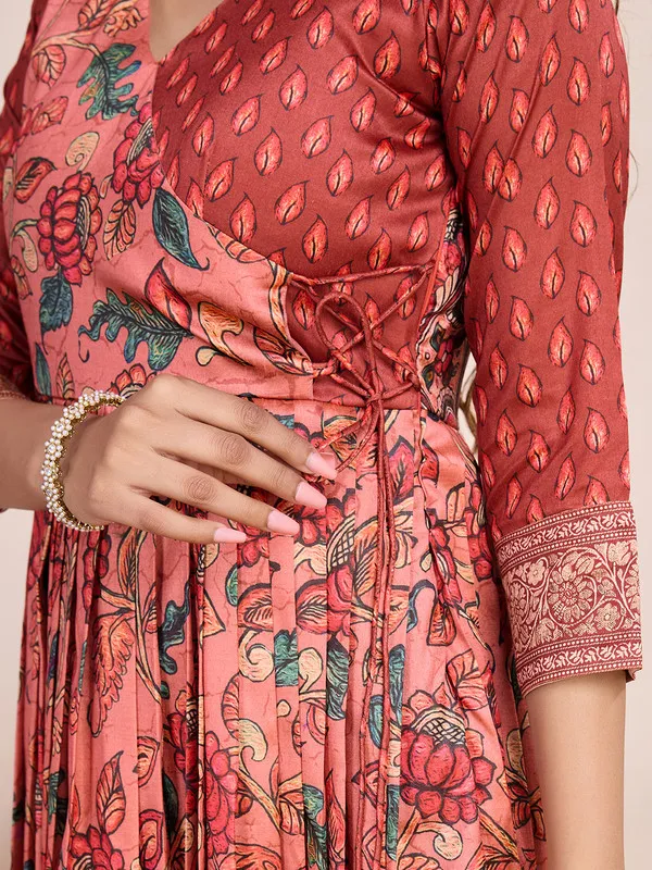 Red_Silk_Blend_Kalamkari_Print_Ethnic_Dresses_Gown_For_Women