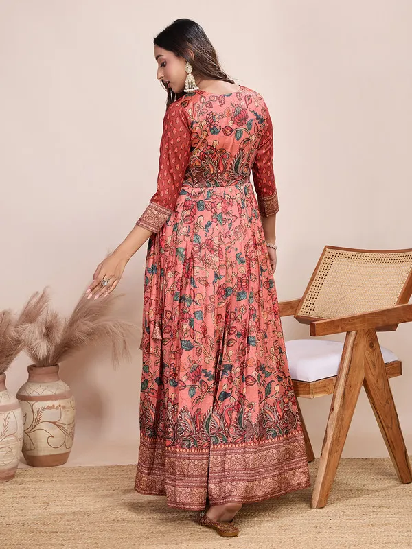 Red_Silk_Blend_Kalamkari_Print_Ethnic_Dresses_Gown_For_Women