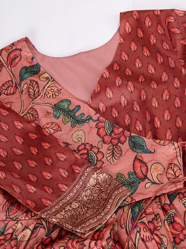 Red_Silk_Blend_Kalamkari_Print_Ethnic_Dresses_Gown_For_Women