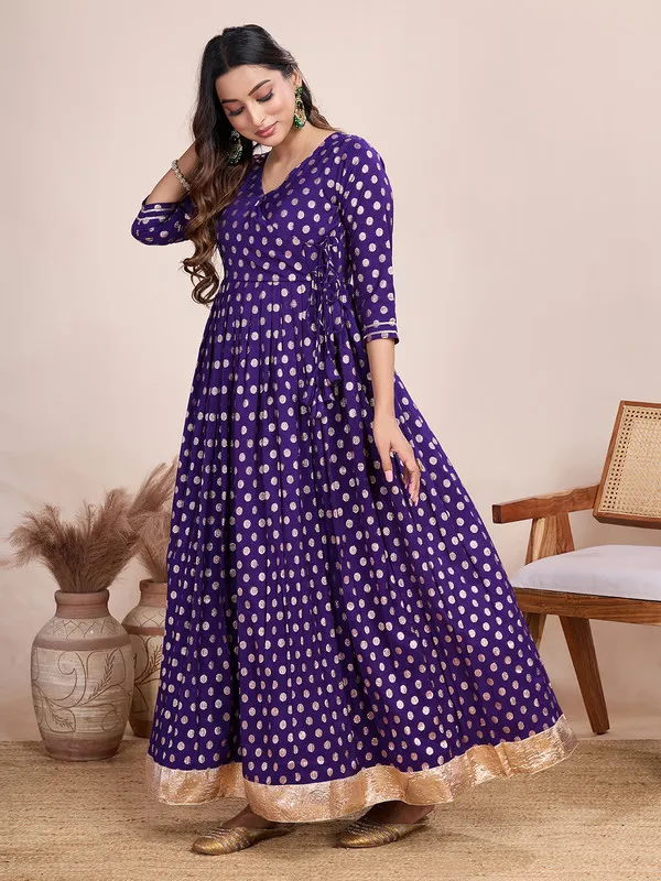 Violet_Silk_Blend_Zari_Weaving_Polka_Dot_Ethnic_Dresses_Gown_For_Women
