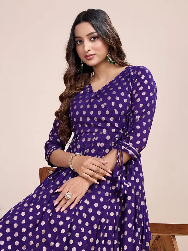 Violet_Silk_Blend_Zari_Weaving_Polka_Dot_Ethnic_Dresses_Gown_For_Women